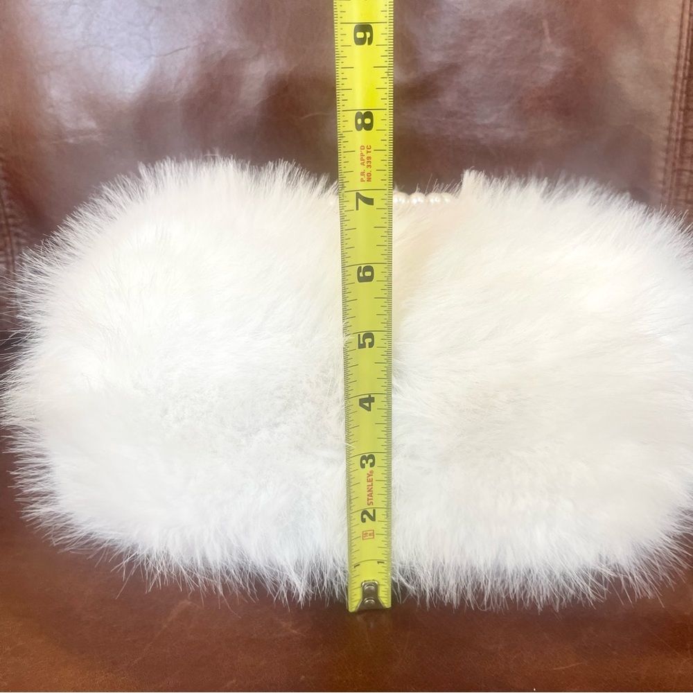 Genuine Fox Fur & Pearl Embossed Handle Straps Satchel Bag In Snow White Color - Picture 9 of 9